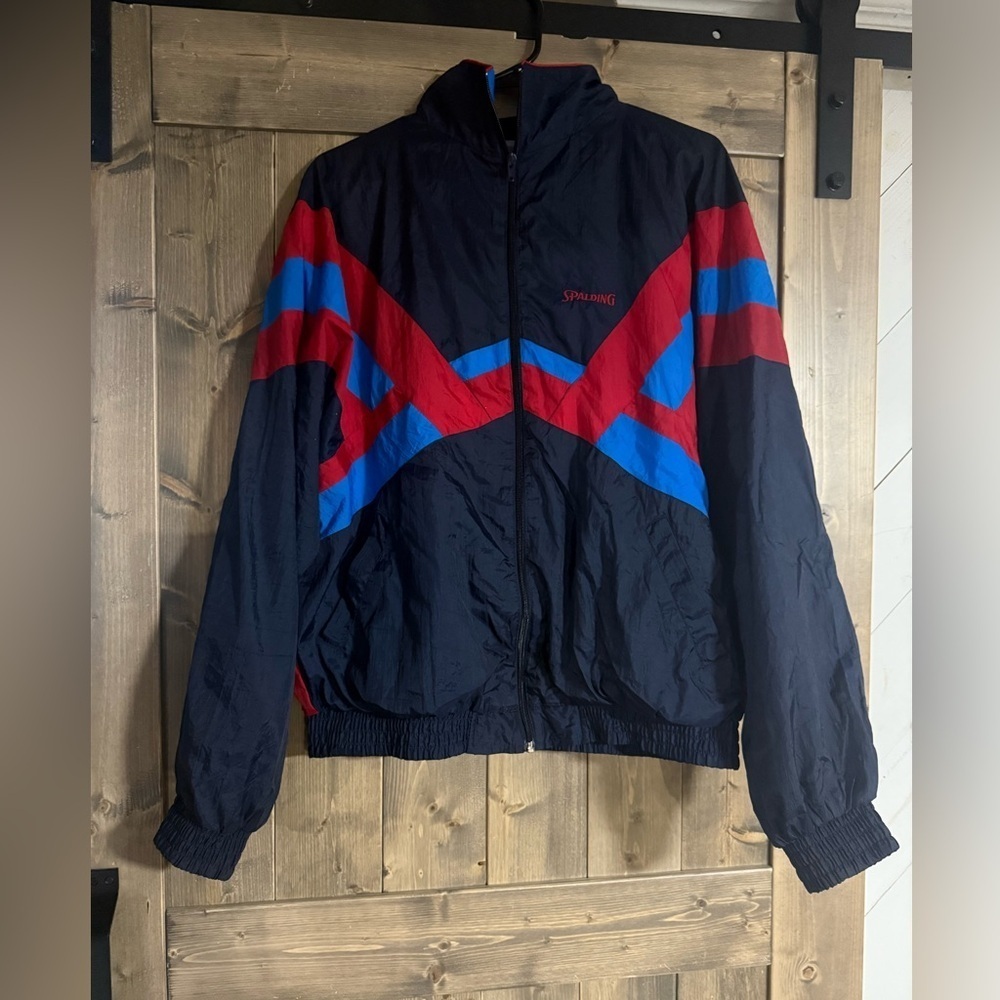 Vintage Spalding Windbreaker Jacket 90s Retro Colorblock Red Blue Black | L